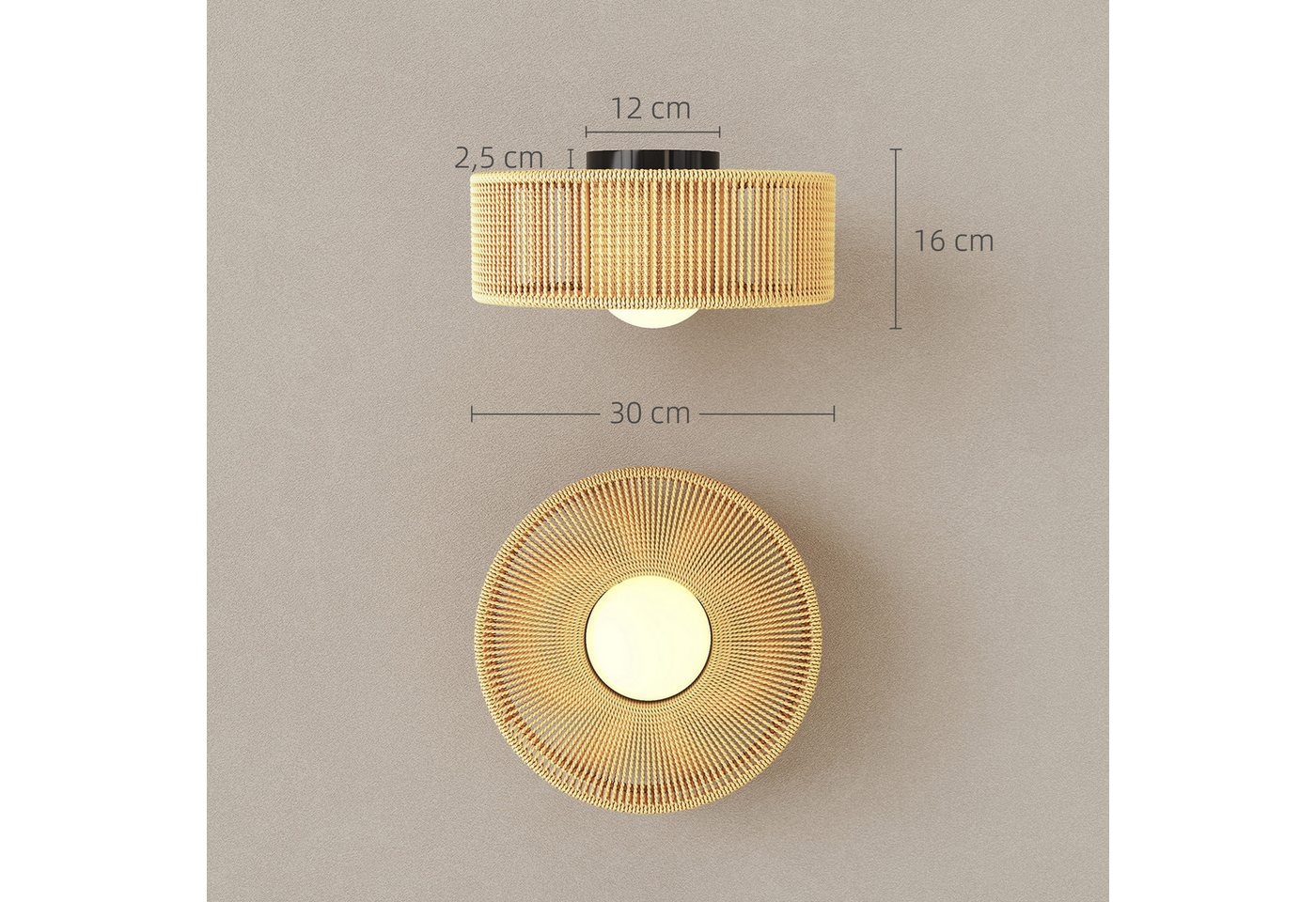 HOMCOM Deckenleuchte Boho-Deckenlampe Hängend, Runde Deckenbeleuchtung, Hellbraun, LED, für Schlafzimmer, Wohnzimmer, Mehrfarbig – Bild 3 von 5