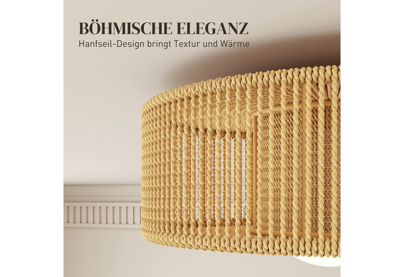 HOMCOM Deckenleuchte Boho-Deckenlampe Hängend, Runde Deckenbeleuchtung, Hellbraun, LED, für Schlafzimmer, Wohnzimmer, Mehrfarbig – Bild 4 von 5