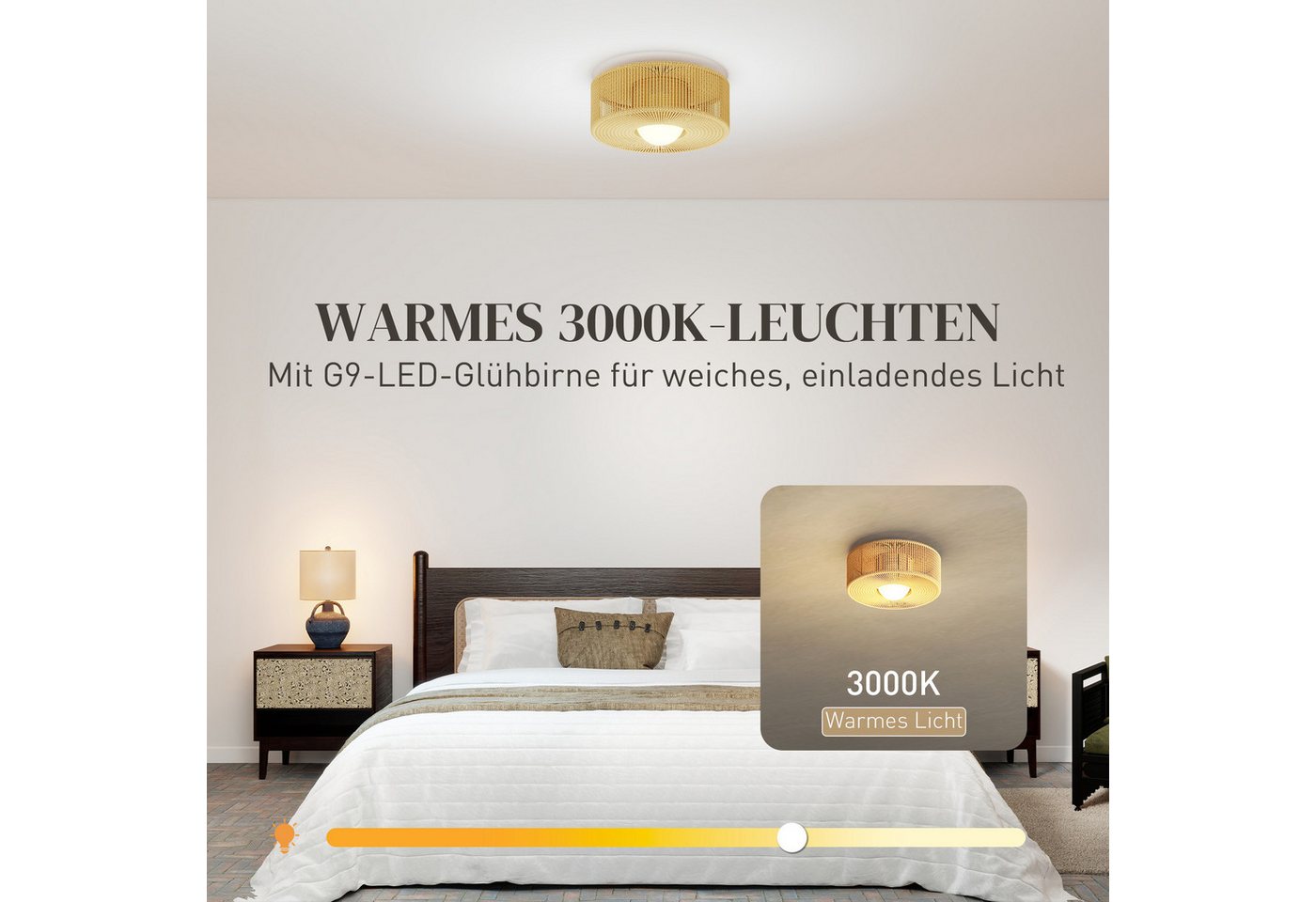 HOMCOM Deckenleuchte Boho-Deckenlampe Hängend, Runde Deckenbeleuchtung, Hellbraun, LED, für Schlafzimmer, Wohnzimmer, Mehrfarbig – Bild 5 von 5