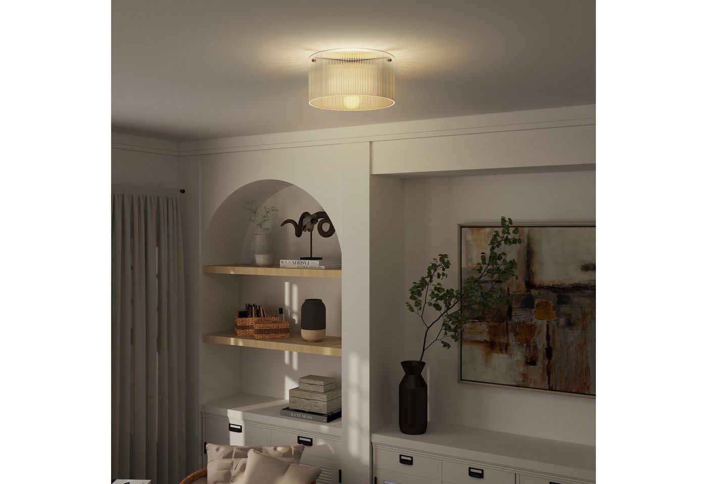 HOMCOM Deckenleuchte Deckenleuchte mit E27 Fassung, Ohne Leuchtmittel, für Schlafzimmer Wohnzimmer Ø32 x 16,5 cm, exkl.Glühbirne Transparent – Bild 2 von 5