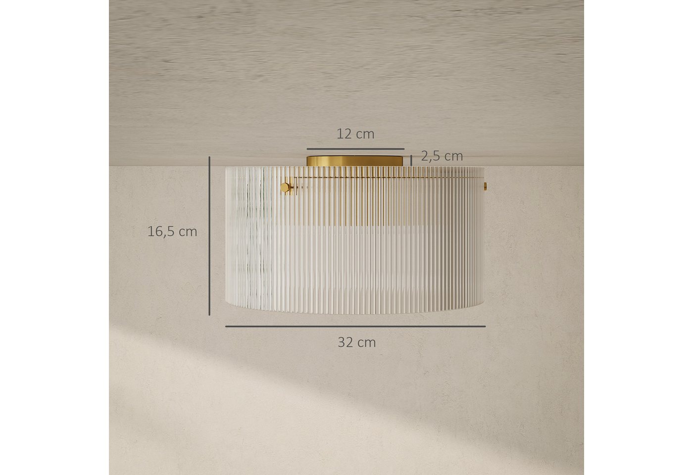 HOMCOM Deckenleuchte Deckenleuchte mit E27 Fassung, Ohne Leuchtmittel, für Schlafzimmer Wohnzimmer Ø32 x 16,5 cm, exkl.Glühbirne Transparent – Bild 3 von 5