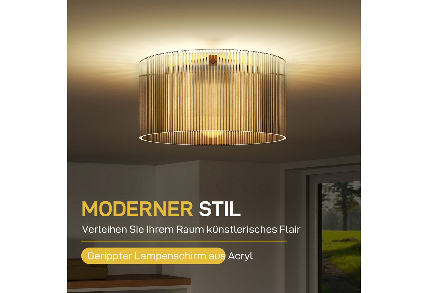 HOMCOM Deckenleuchte Deckenleuchte mit E27 Fassung, Ohne Leuchtmittel, für Schlafzimmer Wohnzimmer Ø32 x 16,5 cm, exkl.Glühbirne Transparent – Bild 4 von 5