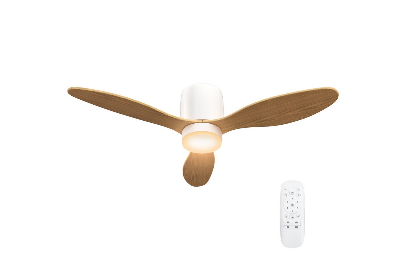 HOMCOM Deckenventilator Ventilator mit LED Lampe, Umkehrbarer DC Motor, 3 Flügeln, 115 cm Durchmesser, für Schlafzimmer, Wohnzimmer, Naturholz – Bild 2 von 5