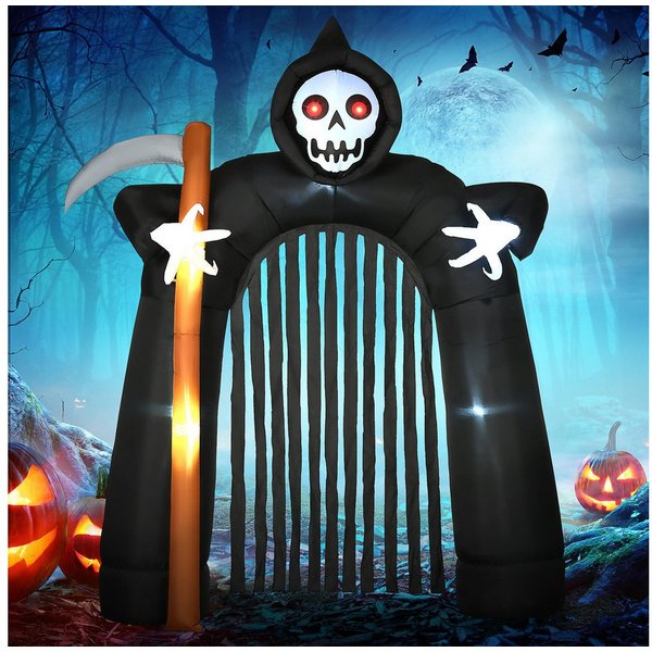 HOMCOM Dekofigur Halloween aufblasbarer Sensenmann-Torbogen, LED-Beleuchtung (Partydekoration, 5 St., Halloween-Deko), Schwarz 230 x 65 x 285 cm