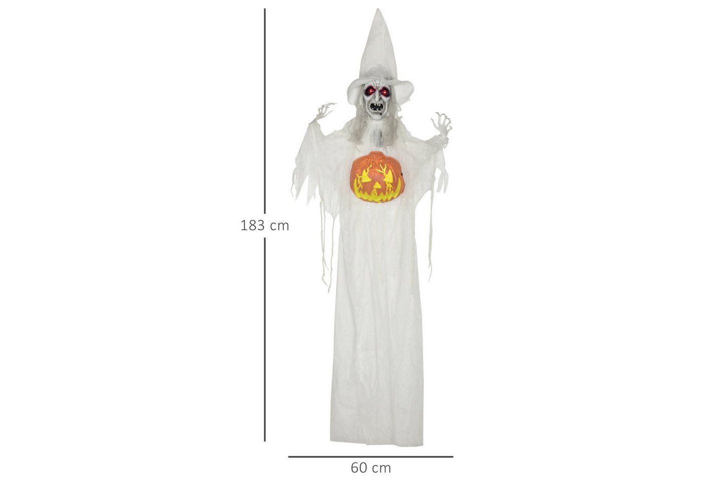HOMCOM Dekofigur Halloween Skelett, Garten Dekofigur in Lebensgröße für Diele (Halloween-Geist, 1 St., Halloween-Dekoration), mit Kürbiskopf – Bild 3 von 5