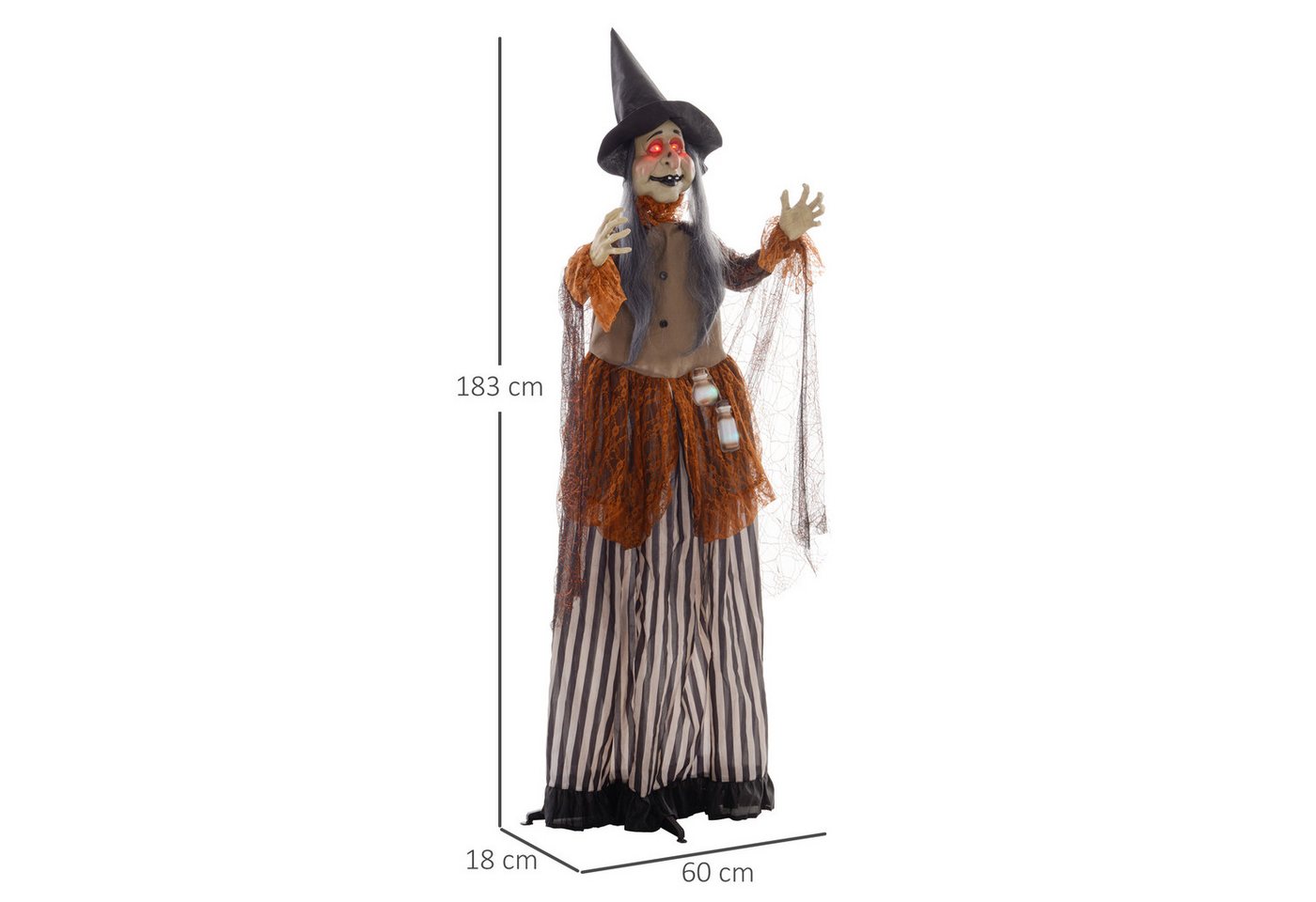 HOMCOM Dekofigur LED-Lichter, Soundfunktion, Haustür Deko mit verstellbare Arme (Halloween-Hexe, 1 St., Halloween Dekoration), Garten Dekofigur in Lebensgröße f – Bild 3 von 5