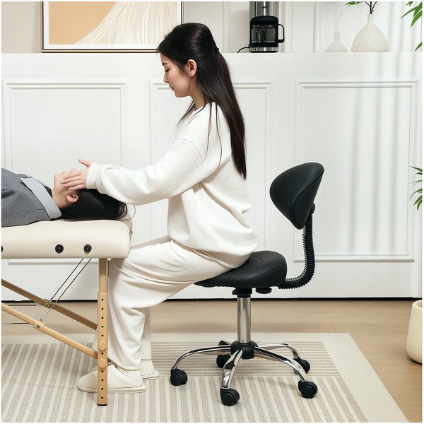 HOMCOM Drehhocker Hocker Bürohocker Sattelhocker mit Rückenlehne (höhenverstellbar Rollhocker, 1 St., 360° drehbar Arbeitshocker), für Büro Salon Massage Spa Sc