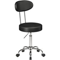 HOMCOM Drehhocker höhenverstellbar 360°, Kosmetikhocker mit Rückenlehne und gepolstertem Sitz, Rollen, Kunstleder, Tragfähigkeit 120 kg, 35x41.5x88-100 cm, Schw