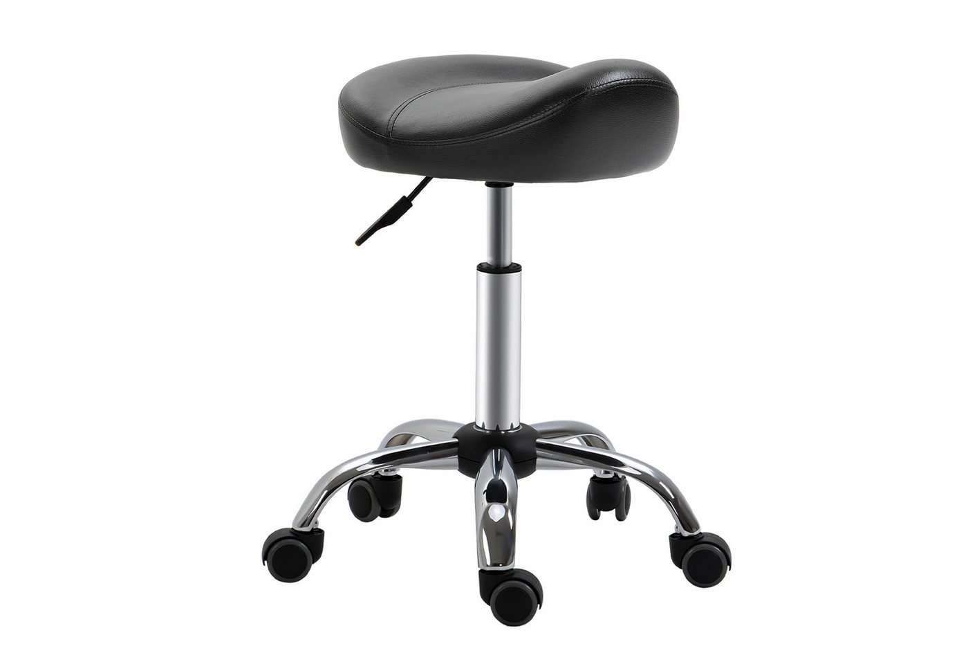 HOMCOM Drehhocker Rollhocker höhenverstellbar mit Dick Polster, 360° drehbar Hocker (Arbeitshocker, 1 St., Sattelhocker), für Büro Salon Massage Spa Schwarz – Bild 2 von 5