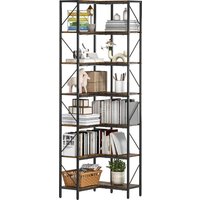 HOMCOM Eckschrank mit 7 Ebenen, Bücherregal, industrielle Aufbewahrung mit Regalen für Wohnzimmer, Schlafzimmer, Büro, 60 x 60 x 198 cm, rustikales Braun Aosom