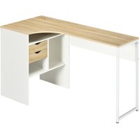 HOMCOM Eckschreibtisch Computertisch mit Schubladen Multi-Rangement in Holzoptik Eiche Weiß Aosom