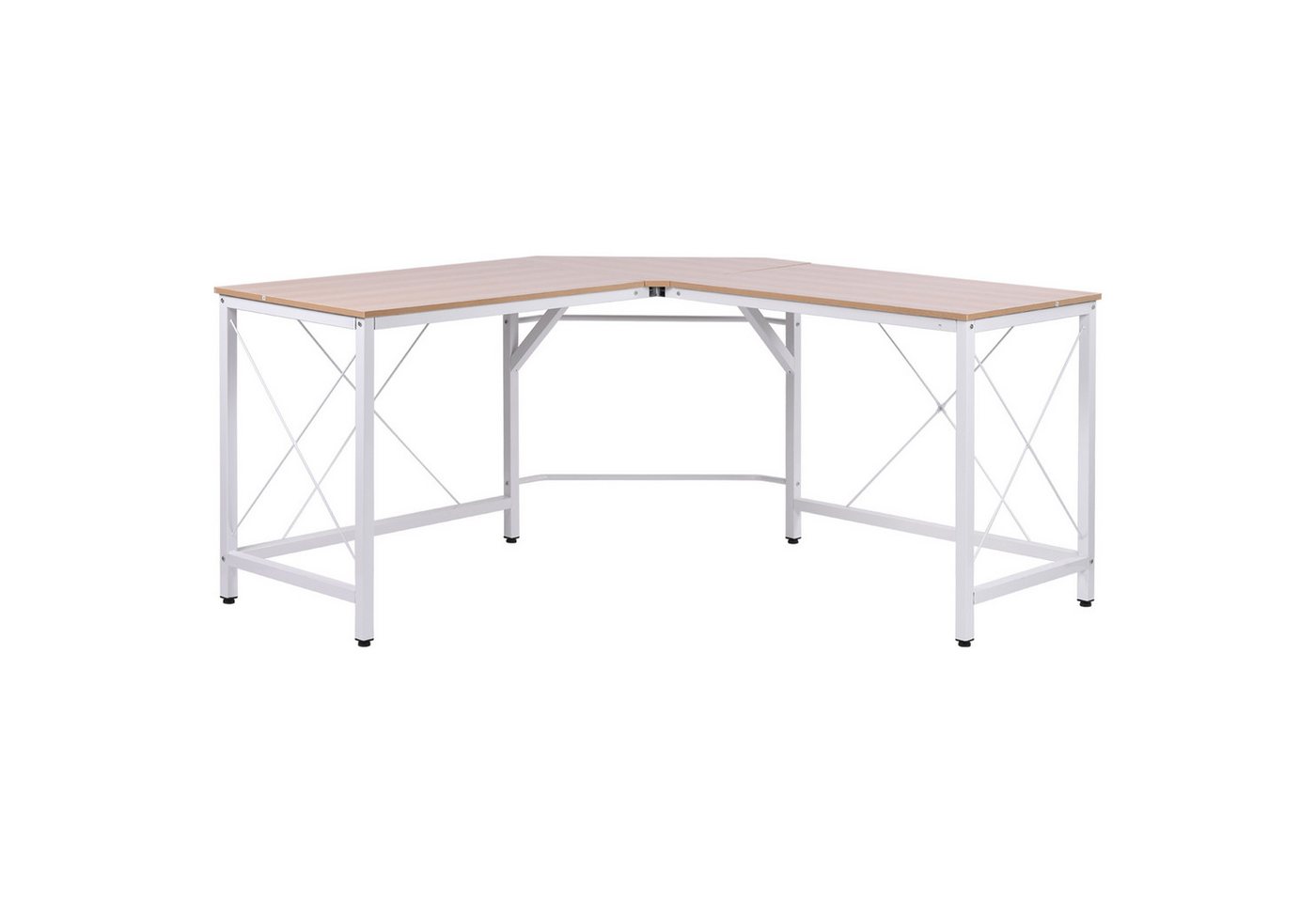 HOMCOM Eckschreibtisch Computertisch Schreibtisch L-Form Winkelschreibtisch (PC-Tisch, 1-St., Computetisch), MDF Natur + Weiß 150 x 150 x 76 cm – Bild 2 von 5