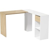 HOMCOM Eckschreibtisch mit Schublade und 2 Ablagen, 120x110 cm, L-förmiger Schreibtisch mit Stauraum, Computertisch für Home-Office, Arbeitszimmer, Weiß und Nat