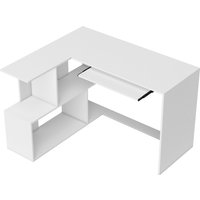 HOMCOM Eckschreibtisch mit Tastaturablage, 120 x 100 cm, L-Schreibtisch mit 4 offenen Fächern, Computertisch zum Lernen, Arbeiten, Schlafzimmer, Zuhause, weiß A