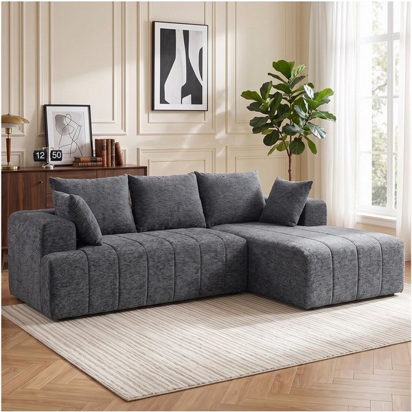 HOMCOM Ecksofa 3-Sitzer Sofa mit Ottomane, Set 1 Teile, wandelbar zum Schlafsofa, 360 kg belastbar