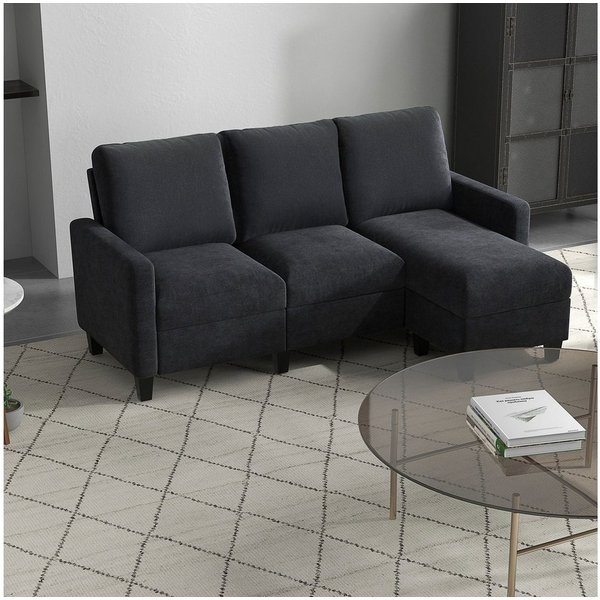 HOMCOM Ecksofa Couch mit wendbarer Chaiselongue, L-Form, gepolsterte Eckcouch, 3-Sitzer-Sofa 1 Teile, für Wohnzimmer, Dunkelgrau