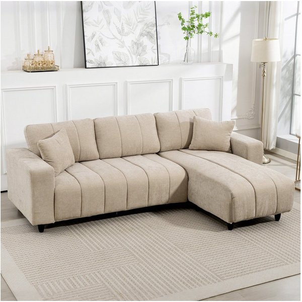 HOMCOM Ecksofa Sofa in L-Form, gepolstert, Umkehrbare Chaiselongue, 242x156x87cm, Couchgarnitur 1 Teile, für Wohnzimmer, Beige