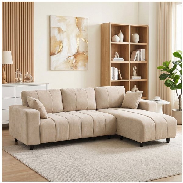HOMCOM Ecksofa Sofa in L-Form, gepolstert, Umkehrbare Chaiselongue, 242x156x87cm, Couchgarnitur 1 Teile, für Wohnzimmer, Beige