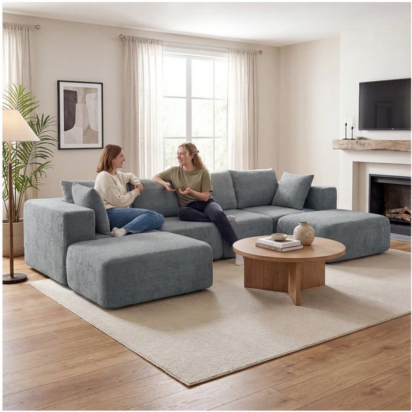 HOMCOM Ecksofa U-Form 294 cm Sofa Couch mit Breiter, Tiefer Sitzfläche Dunkelgrau, Eckcouch 1 Teile, Modulares Sofa mit Schlaffunktion, keine Montage erforderli