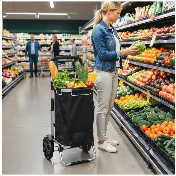 HOMCOM Einkaufstrolley 3-in-1 klappbar belastbar Trolley bis 25kg Einkaufswagen, 40 l, Aluminiumrahmen, Schwarz