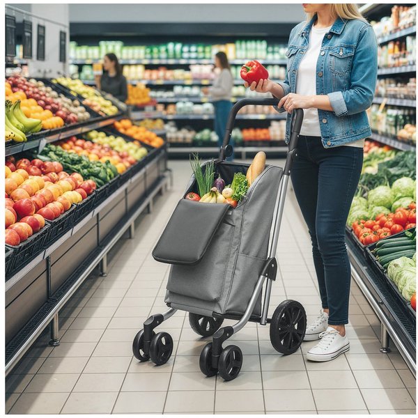 HOMCOM Einkaufstrolley Einkaufswagen Einkaufsroller mit abnehmbarer Tasche, 46 l, Aluminiumrahmen, Grau