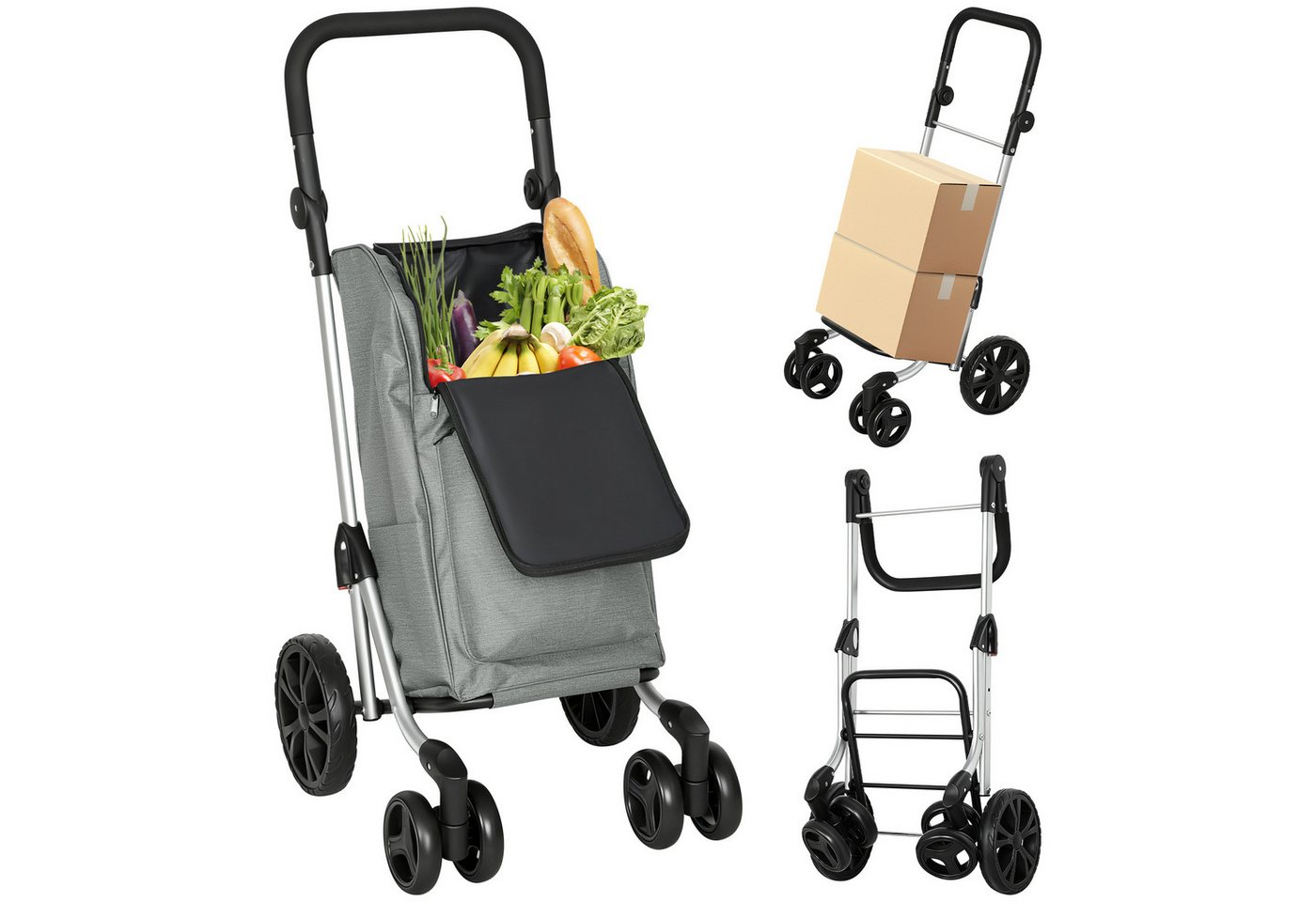 HOMCOM Einkaufstrolley Einkaufswagen Einkaufsroller mit abnehmbarer Tasche, 46 l, Aluminiumrahmen, Grau – Bild 2 von 5
