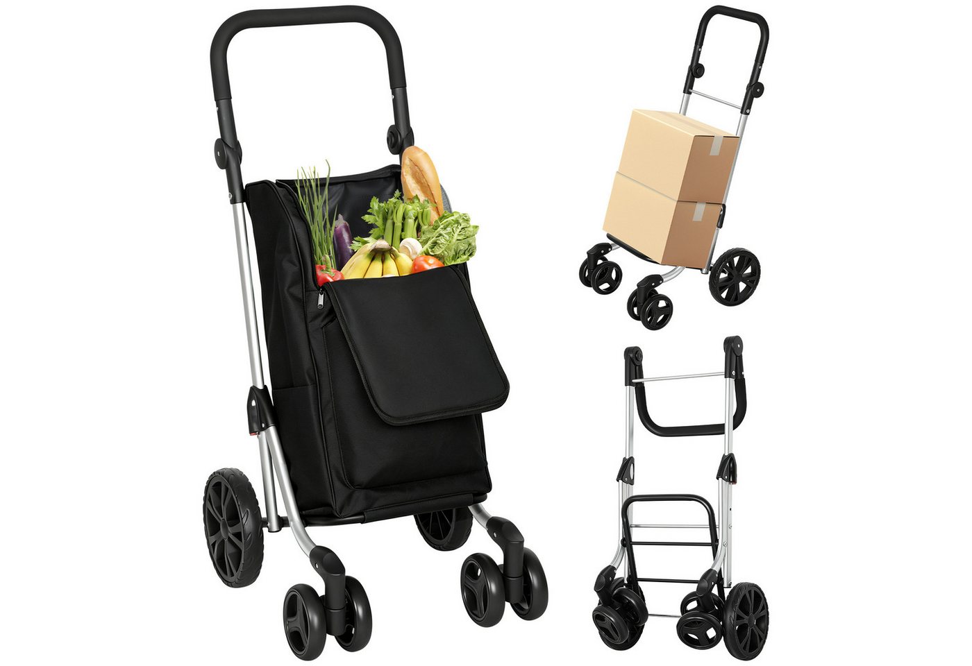 HOMCOM Einkaufstrolley Sackkarre Einkaufswagen mit abnehmbarer Tasche, 46 l, 3in1 klappbar, Kühlfach, 6 Räder – Bild 2 von 5