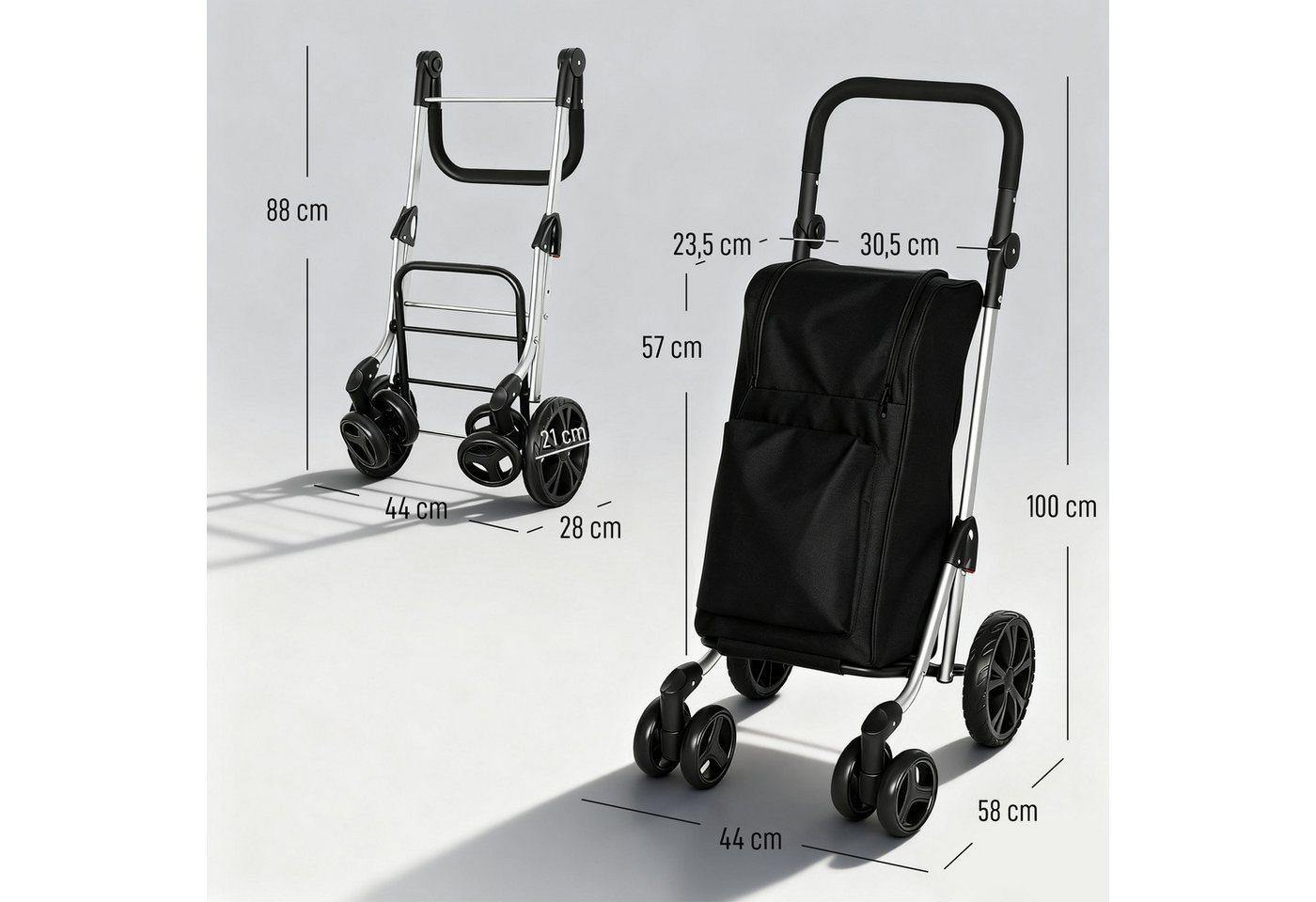 HOMCOM Einkaufstrolley Sackkarre Einkaufswagen mit abnehmbarer Tasche, 46 l, 3in1 klappbar, Kühlfach, 6 Räder – Bild 3 von 5