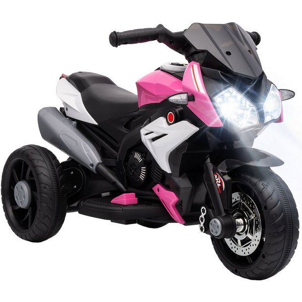 HOMCOM Elektro-Kindermotorrad mit Musik, Scheinwerfer, 25W Motor, 3 km/h, Belastbarkeit 25 kg, (1-tlg), für Kinder von 3-5 Jahren, Rosa+Weiß