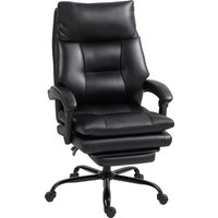HOMCOM Ergonomischer Bürostuhl, Chefsessel mit breiter Sitzfläche und Fußstütze, aus PU-Leder, 135° neigbar, Lendenwirbelstütze, hohe Rückenlehne, höhenverstell