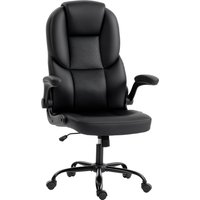 HOMCOM Ergonomischer Bürostuhl mit gepolsterten, klappbaren Armlehnen und hoher, atmungsaktiver, geschwungener Rückenlehne, gepolsterter drehbarer PU-Ledersitz,