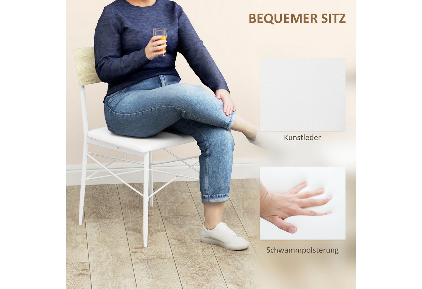 HOMCOM Essgruppe Esstisch mit 2 Stühlen, Bank, (Esszimmergruppe, 4-tlg., Küchentisch-Set), für kleine Räume, Küche, Wohnzimmer, Eiche – Bild 5 von 5