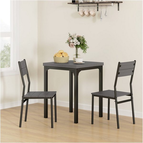 HOMCOM Essgruppe Esstisch mit 2 Stühlen, 4 cm Tischplatte, Metallgestell, Grau, (Esstisch mit 2 Stühlen, 3-tlg., Sitzgruppe), Esszimmergruppe mit Metallgestell 