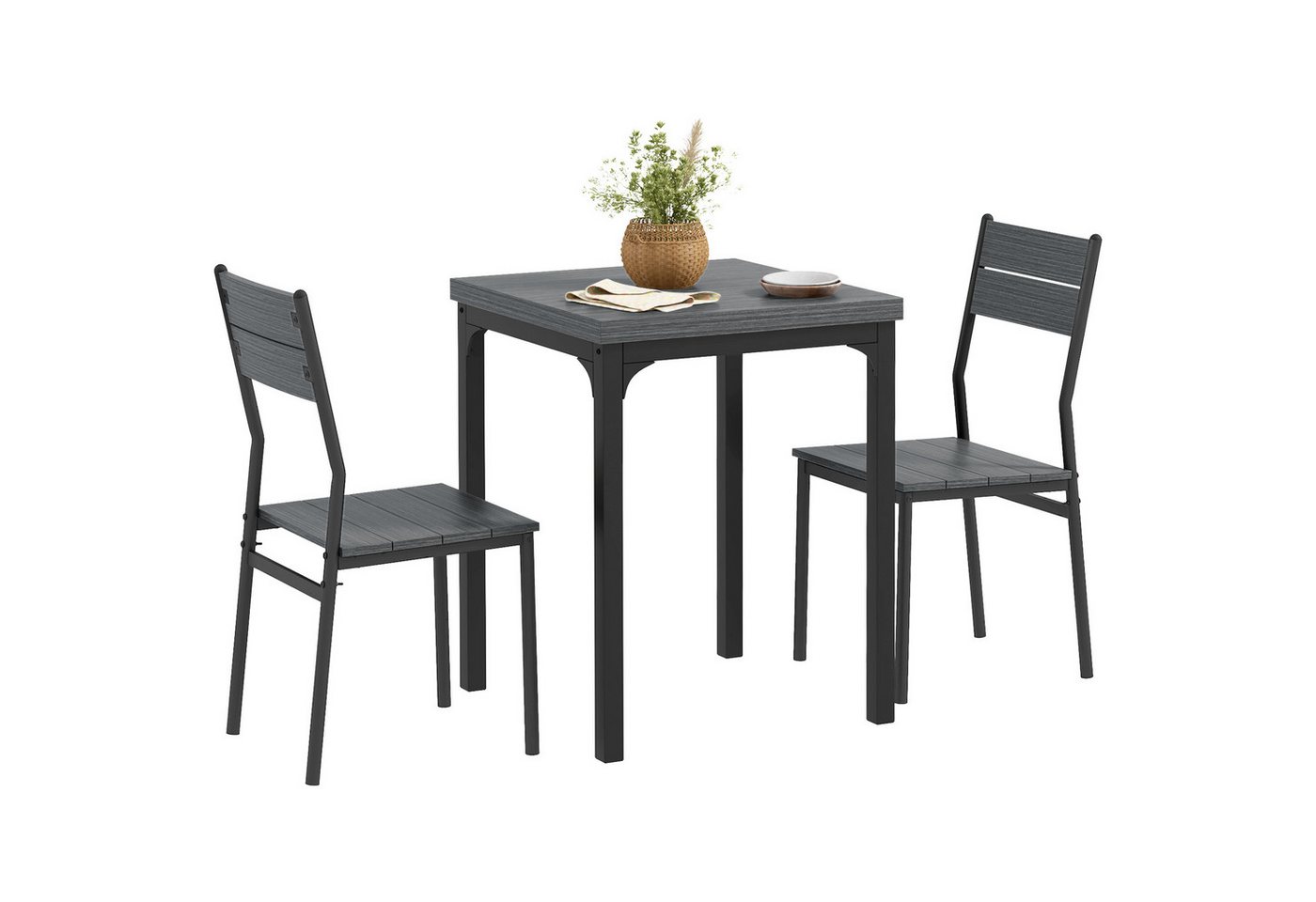 HOMCOM Essgruppe Esstisch mit 2 Stühlen, 4 cm Tischplatte, Metallgestell, Grau, (Esstisch mit 2 Stühlen, 3-tlg., Sitzgruppe), Esszimmergruppe mit Metallgestell  – Bild 2 von 5