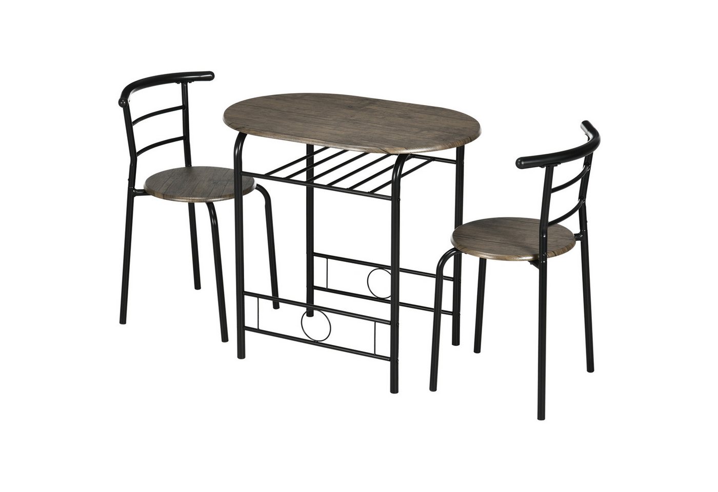 HOMCOM Essgruppe Esstisch mit 2 Stühlen Ablagefach Platzsparend Ovaler, (Tischgruppe, 3-tlg., Küchentisch-Set), für Küche, Metall, Schwarz – Bild 2 von 5