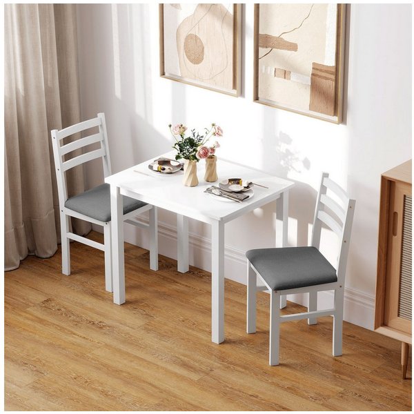 HOMCOM Essgruppe Esstisch mit 2 Stühlen Platzsparend Esszimmergruppe Rechteckig, (Sitzgruppe, 3-tlg., Küchentisch mit gepolsterten Essstühlen), für kleine Raum,