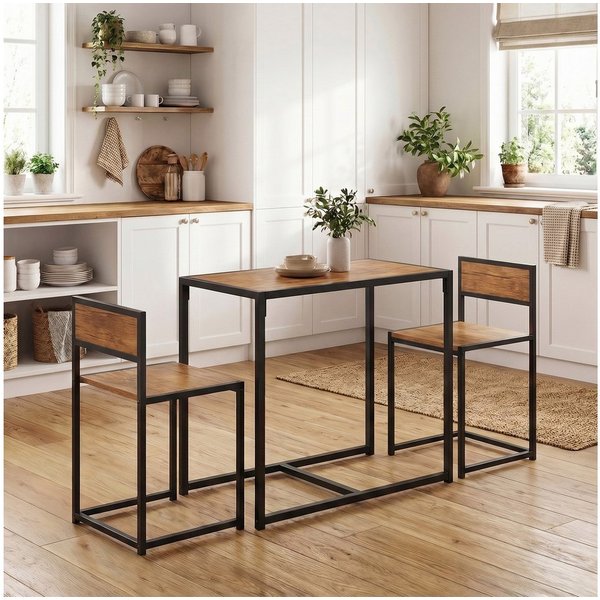 HOMCOM Essgruppe Esstisch mit 2 Stühlen Platzsparend Küchentisch-Set, (Esstisch mit 2 Stühlen, 3-tlg., Platzsparend Esszimmergruppe), für Esszimmer, Küche Rusti