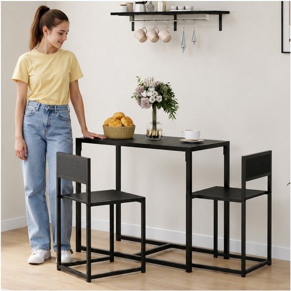 HOMCOM Essgruppe Esstisch mit 2 Stühlen Platzsparend Küchentisch-Set Schwarz, (Esstisch mit 2 Stühlen, 3-tlg., Platzsparend Esszimmergruppe), für Esszimmer, Küc