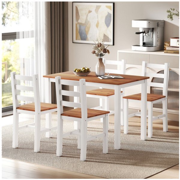 HOMCOM Essgruppe Esstisch mit 4 Stühlen Platzsparend Esszimmergruppe, (Rechteckig Küchentisch-set, 5-tlg., Sitzgruppe aus Kiefernholz), für Esszimmer, Küche, 10