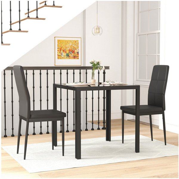 HOMCOM Essgruppe mit Glas-Tischplatte, (Esstisch mit 2 Stühlen, 3-tlg., platzsparend Esszimmergruppe), für Esszimmer, Küche Schwarz