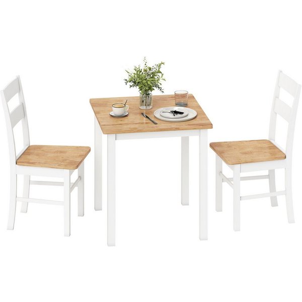 HOMCOM Esstisch für 2-4 Personen, mit Rückenlehne (Esstisch-Essstuhl-Set, 3-St., Küchentisch), aus Holz, für kleine Raum, Küche, Esszimmer Eiche