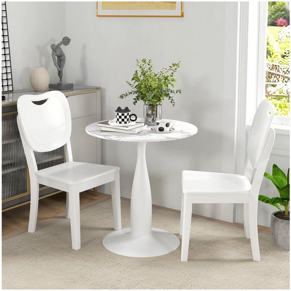HOMCOM Esstisch Kaffeetisch moderner Tisch mit Mamoroptik, Säule-Bein (Esszimmertisch, 1-St., Küchentisch), für Esszimmer, Weiß