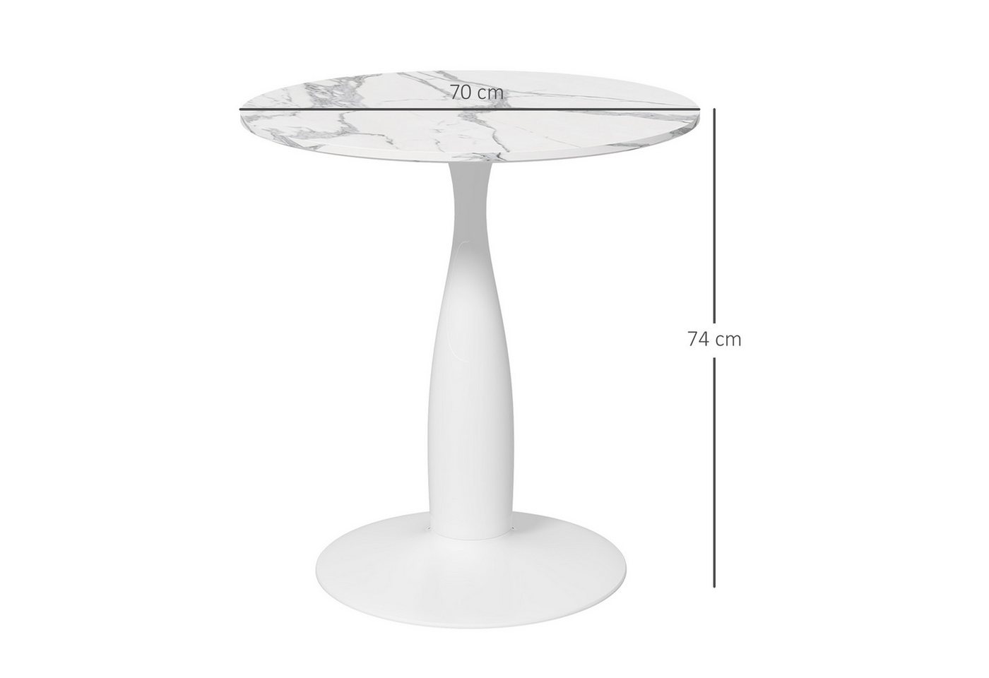 HOMCOM Esstisch Kaffeetisch moderner Tisch mit Mamoroptik, Säule-Bein (Esszimmertisch, 1-St., Küchentisch), für Esszimmer, Weiß – Bild 3 von 5