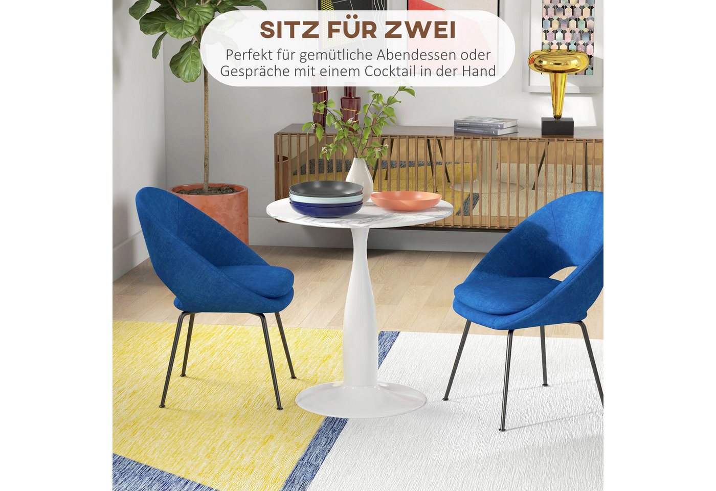 HOMCOM Esstisch Kaffeetisch moderner Tisch mit Mamoroptik, Säule-Bein (Esszimmertisch, 1-St., Küchentisch), für Esszimmer, Weiß – Bild 4 von 5