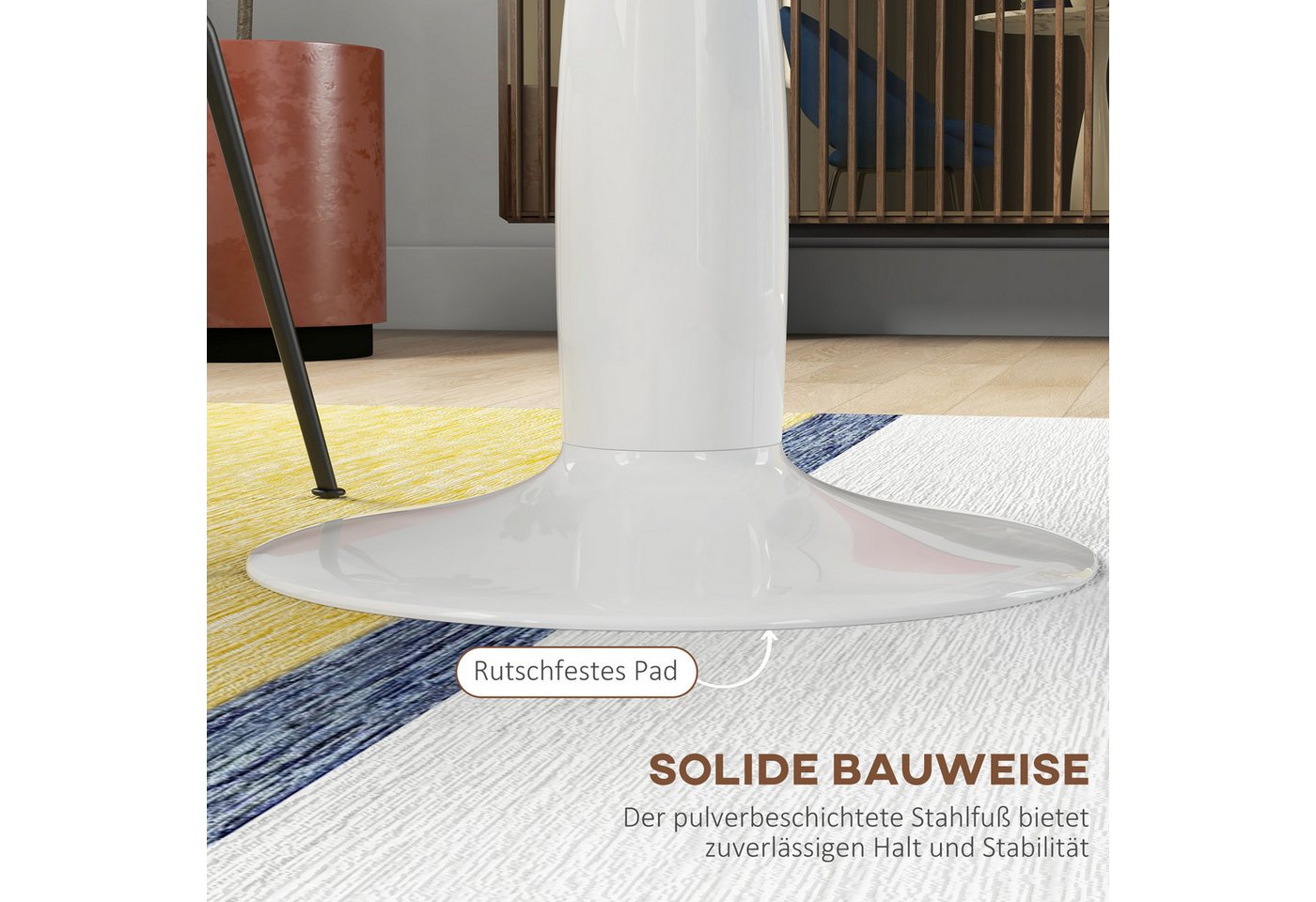 HOMCOM Esstisch Kaffeetisch moderner Tisch mit Mamoroptik, Säule-Bein (Esszimmertisch, 1-St., Küchentisch), für Esszimmer, Weiß – Bild 5 von 5