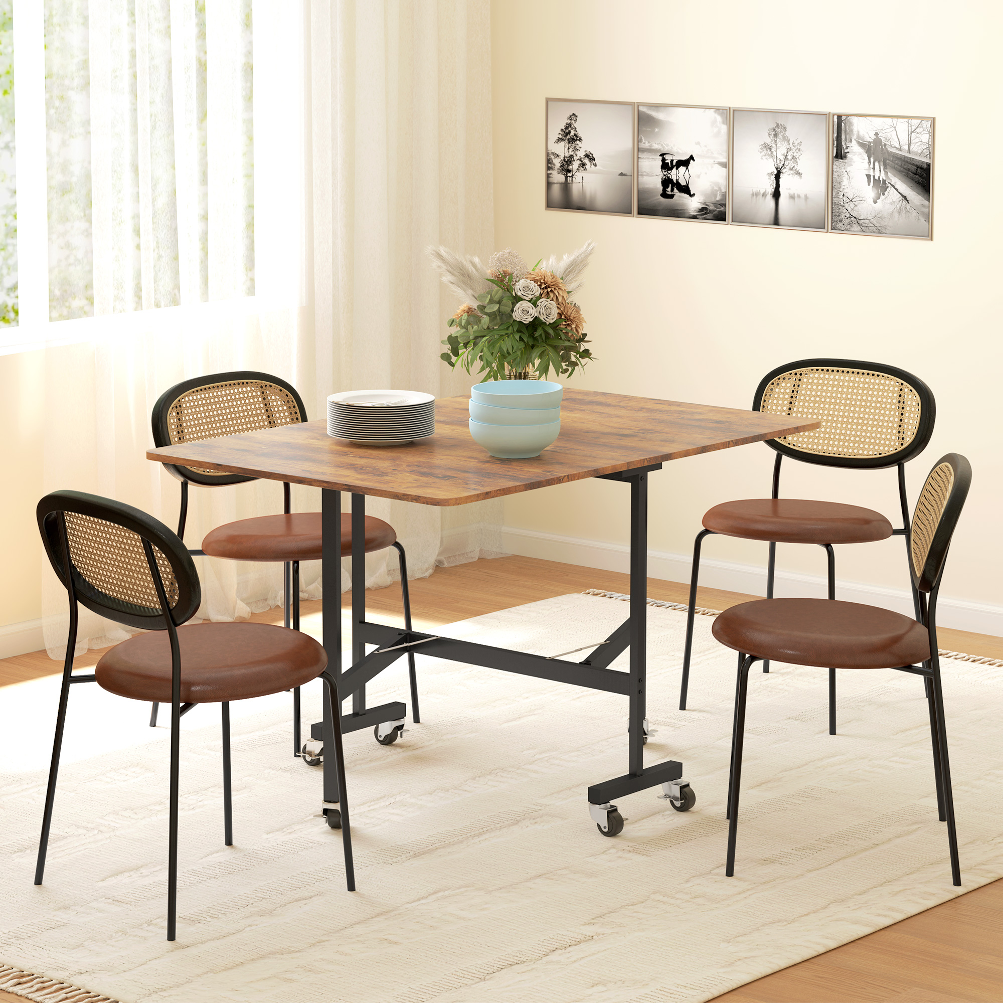 HOMCOM Esstisch Klappbar Küchentisch mit Rollen, Bremsen für 4-6 Personen, Klapptisch für kleine Räume, Küche, bis 100 kg belastbar, 120 x 80 x 73 cm, Rustikal- – Bild 2 von 2