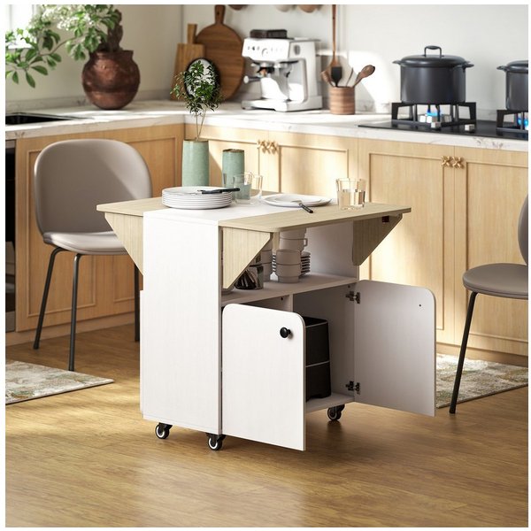 HOMCOM Esstisch Klappbarer Klapptisch mit Rolle, Stauraum, Esszimmertisch (mobiler Küchentisch, 1-St., Klapptisch für 2-4 Personen), für Kleine Räume, Esszimmer