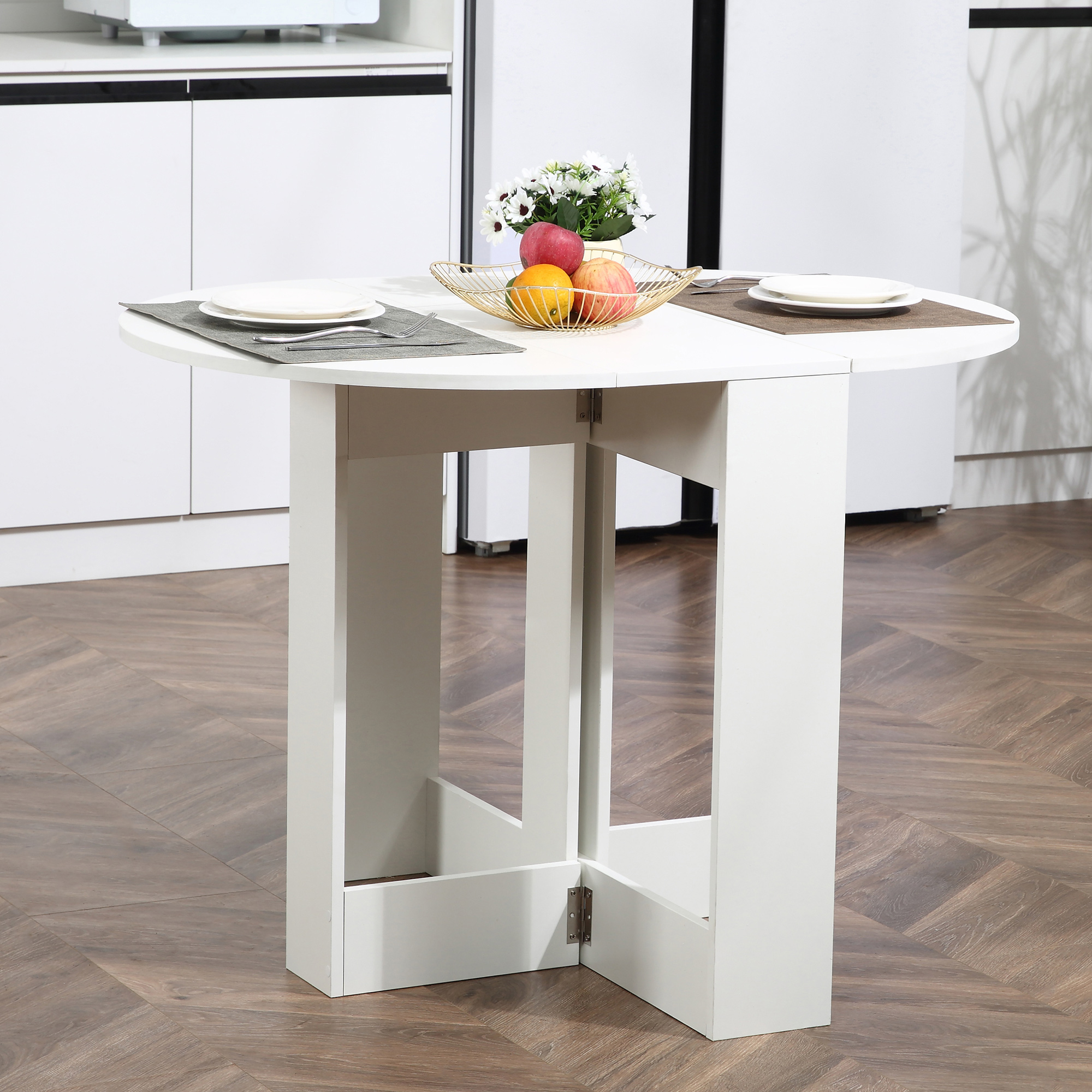 HOMCOM Esstisch Klapptisch Esszimmertisch Tisch Ablagefläche Spanplatte Holz Weiß 104 x 76 x 73,7 cm Aosom – Bild 2 von 2
