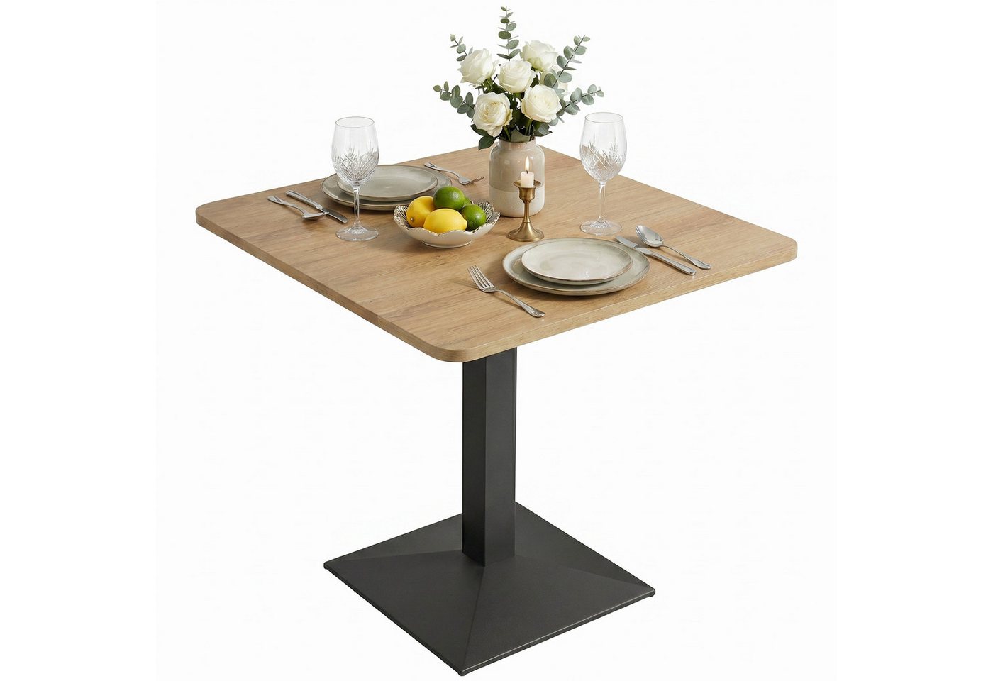 HOMCOM Esstisch Kleiner moderner Tisch mit Holzoptik Stahlbasis (Quadratischer Küchentisch, 1-St., Esszimmertisch), für Küche, Esszimmer und Wohnzimmer Dunkelbr – Bild 2 von 5