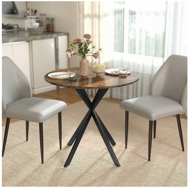 HOMCOM Esstisch Küchentisch im Industriestil mit Stahlbeinen für 2 Personen (für Esszimmer, Küche, Wohnzimmer, 1-St., rund, 80 x 80 x 75 cm), Rustikal-Braun